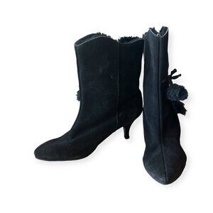 Vintage Black Suede Booties, Size 6